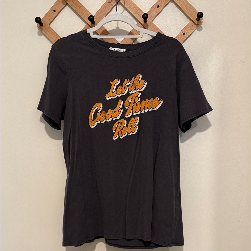 Gray Graphic Tee with Orange Text